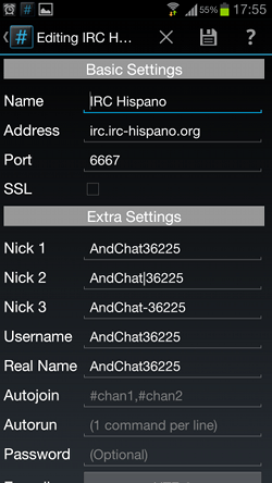AndChat - Configuración del servidor